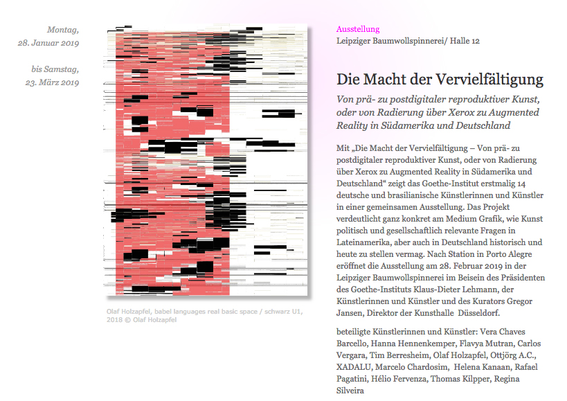 Ankündigung der Ausstellung in der Spinnerei Leipzig 2019 Ankündigung der Ausstellung in der Spinnerei Leipzig 2019