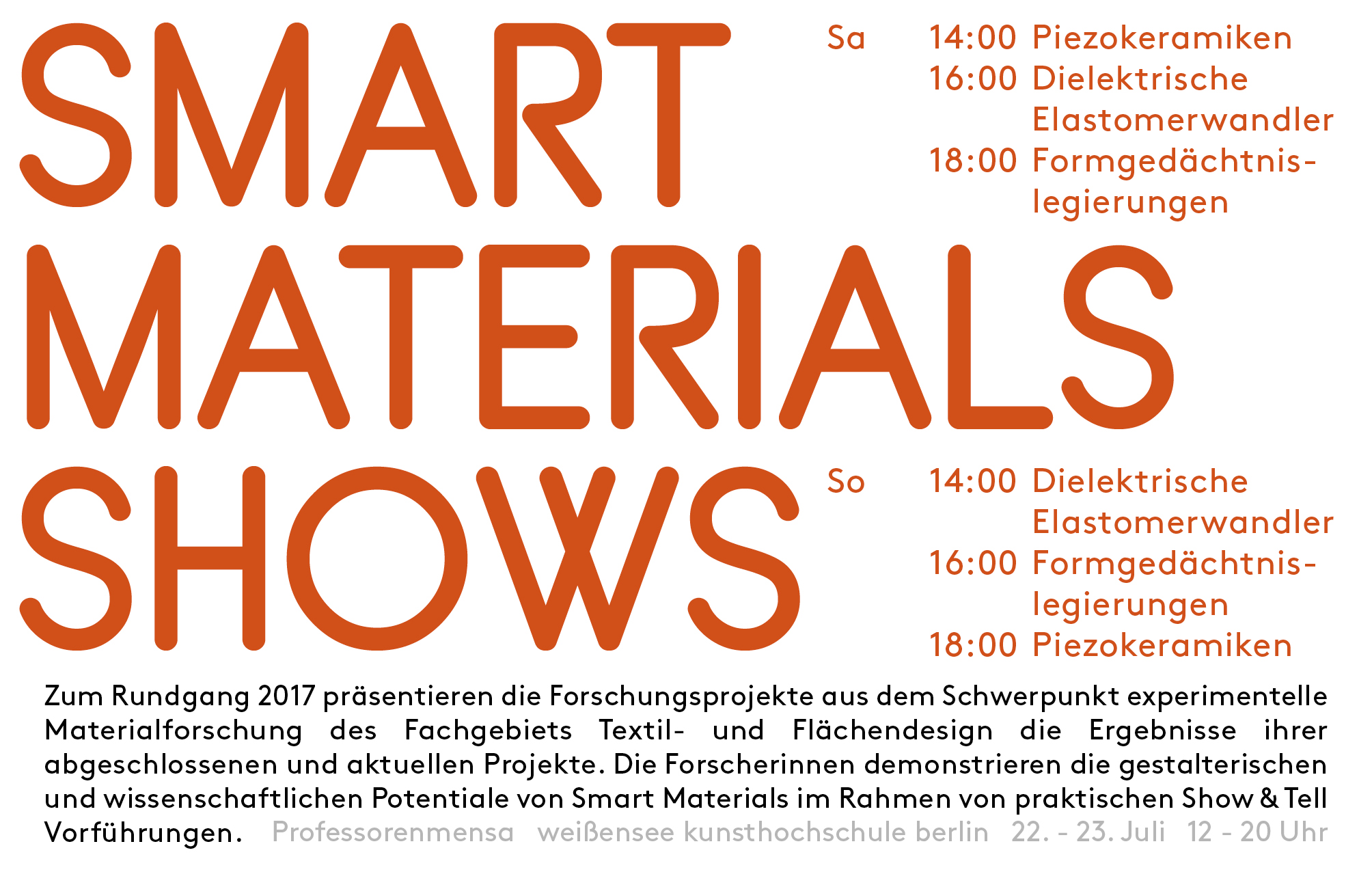 SMART MATERIALS SHOWS Einladung SMART MATERIALS SHOWS Einladung